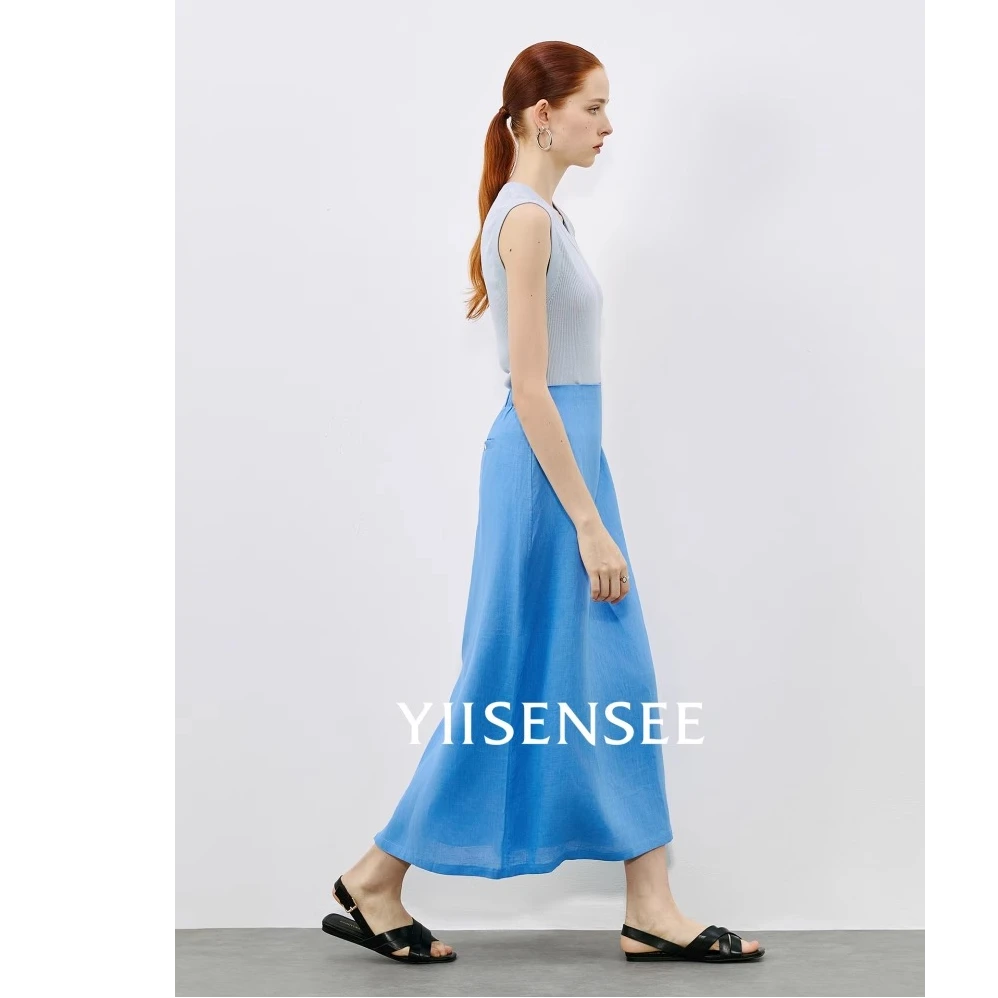 YIISENSEE逸识 老钱风苎麻2025新款复古高级感复古半身长裙女夏