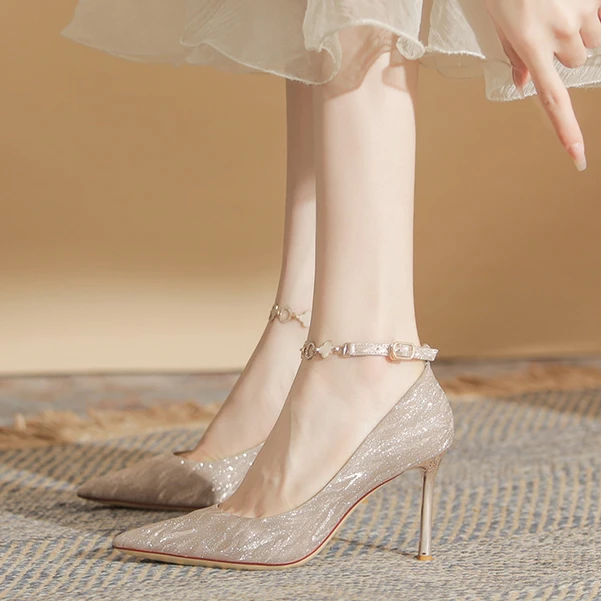 玛古芭法式高跟鞋女新款水晶气质单鞋细跟尖头高跟鞋高跟鞋推荐