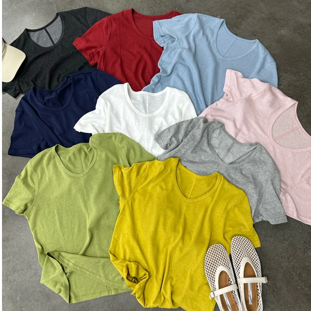 新款气质休闲韩版简约纯色短袖T恤T25073