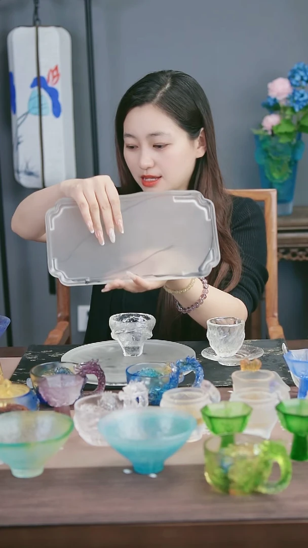 琉璃手工艺品水墨画茶盘
