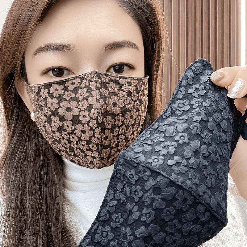 秋冬季新款小碎花立体纯棉口罩防风保暖可以水洗可以调节耳绳女款