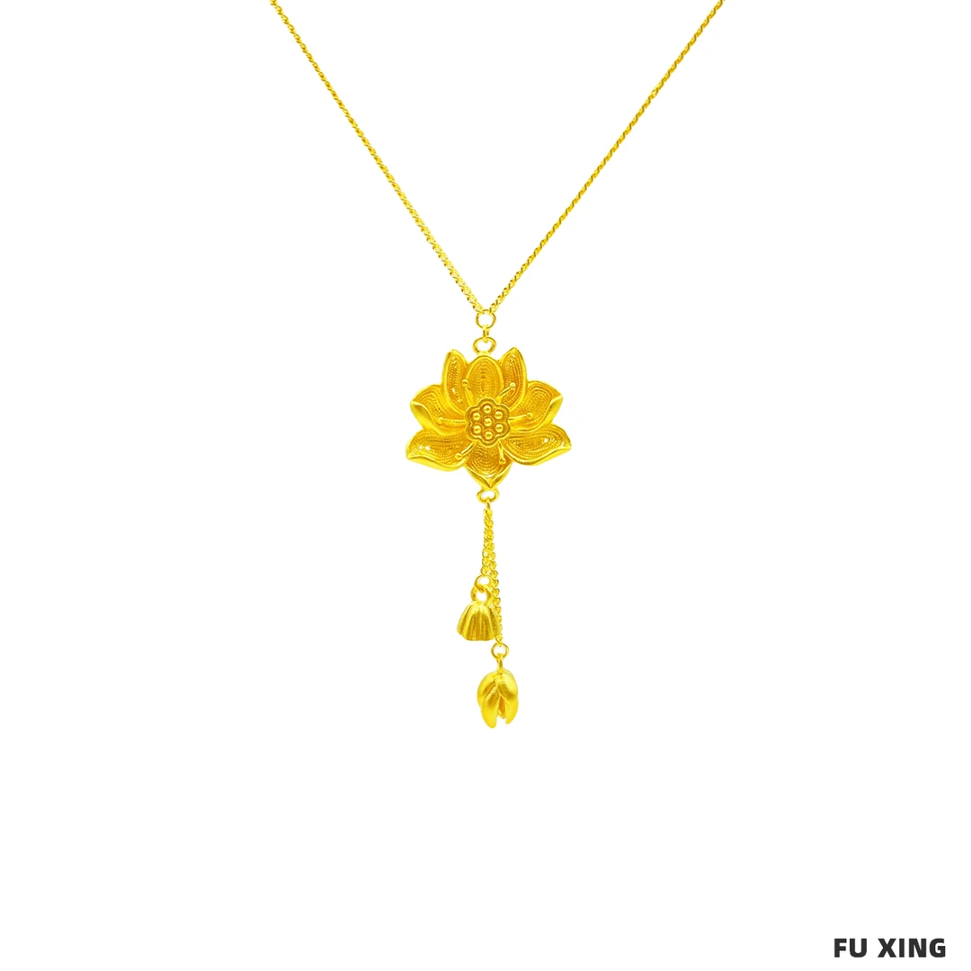 坠链均足银 莲花两世欢金色女款套链古风精美项链