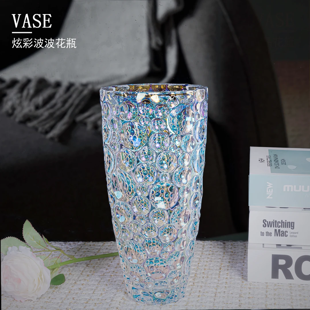 【甄选】欧式轻奢炫彩平口圆点花瓶桌面花卉鲜花装饰花器J369