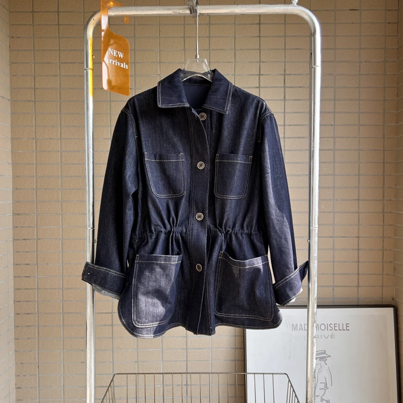 欧货2025春秋新款复古港风不褪色水洗牛仔外套女中长款宽松显瘦潮