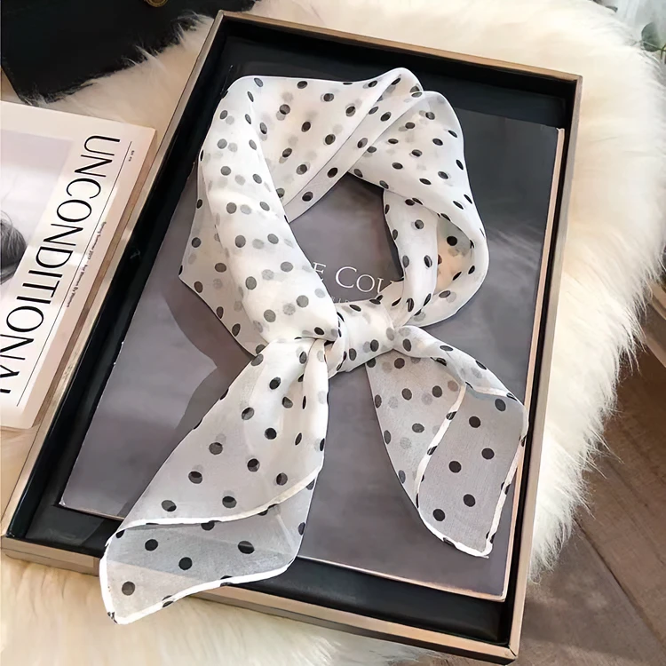 逐梦鸟桑蚕丝8姆米雪纺小波点圆点丝巾时尚桑蚕丝小方巾丝巾百搭