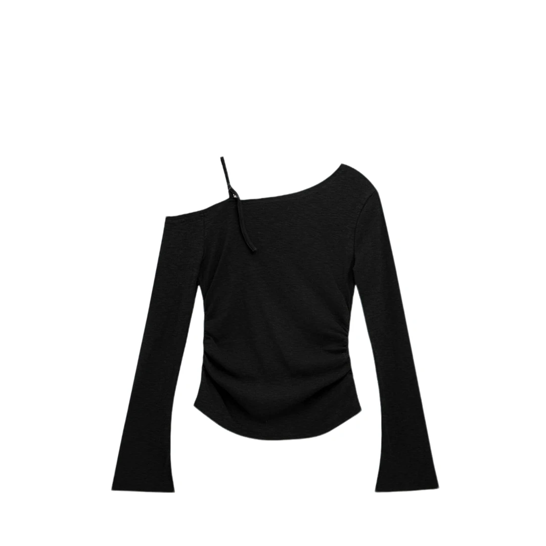 oajer鸥欧纪儿旗舰女装店同款小妈露肩长袖T恤女秋季时髦减龄上衣