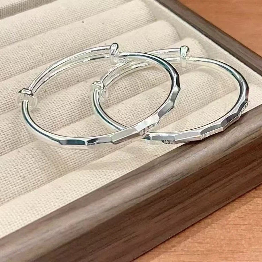 足银手镯 9999足银健康快乐实心手镯男女宝宝婴儿小孩生日礼物