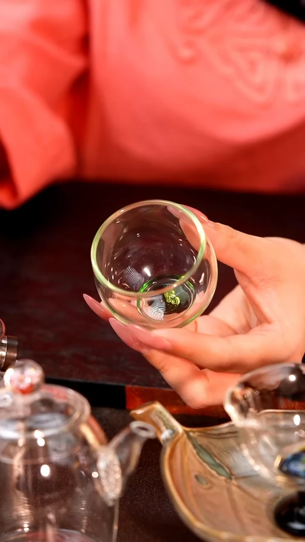 暗香疏影/圆融杯/手工彩璃窨底/湖绿