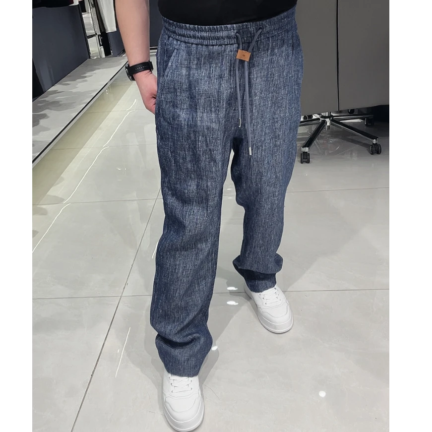 正品迪卡里奥费雷D52TZ955B男士亚麻休闲裤轻奢高端优质男装新款
