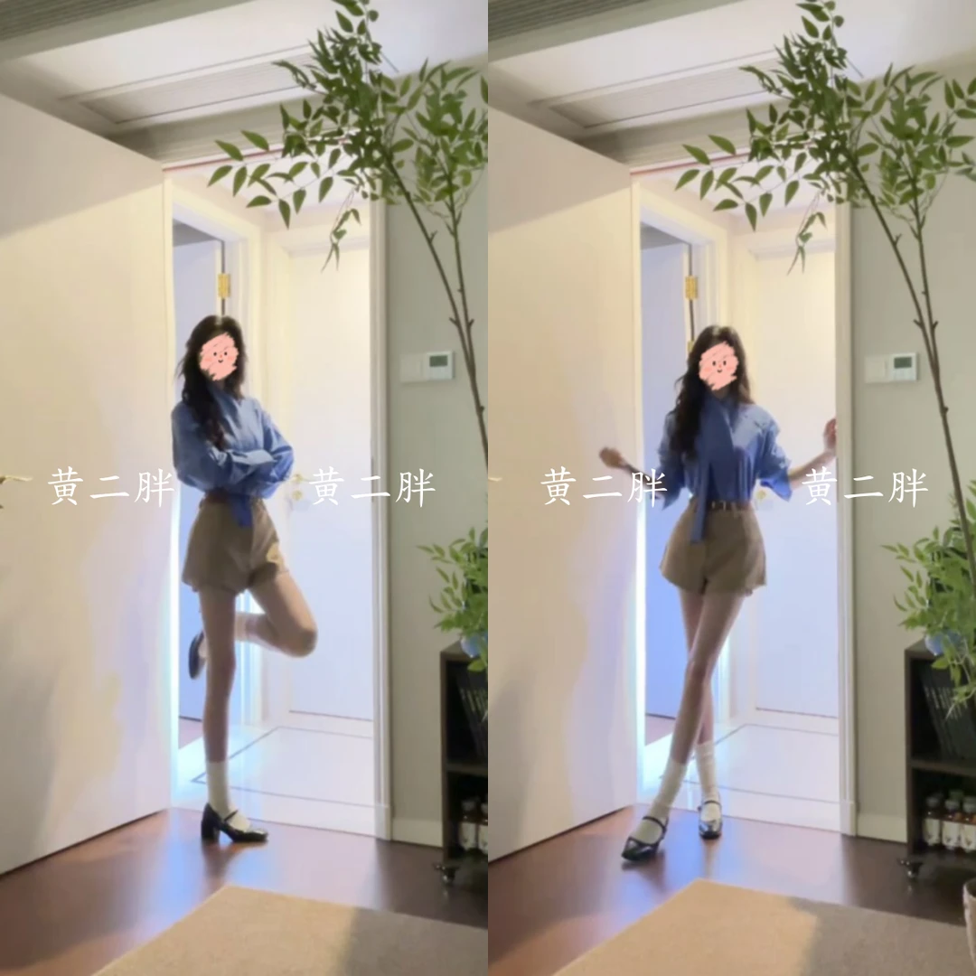 韩系蓝色系带长袖衬衫女秋新款气质通勤职场百搭上衣+卡其色短裤