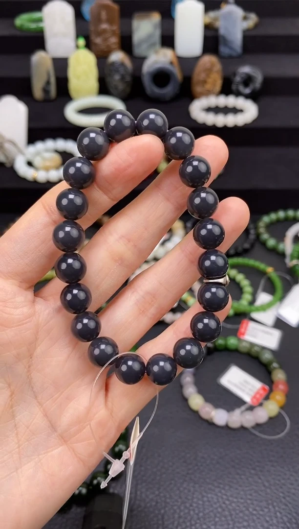未镶嵌和田玉挂件烟紫圆珠手串