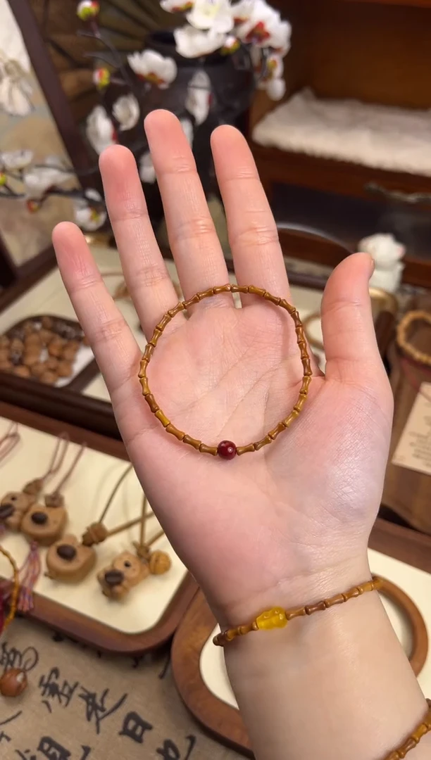 手串桃核【桃缘行】竹节「红色莎莎」桃木桃核辟、挡、驱、护 备注手围