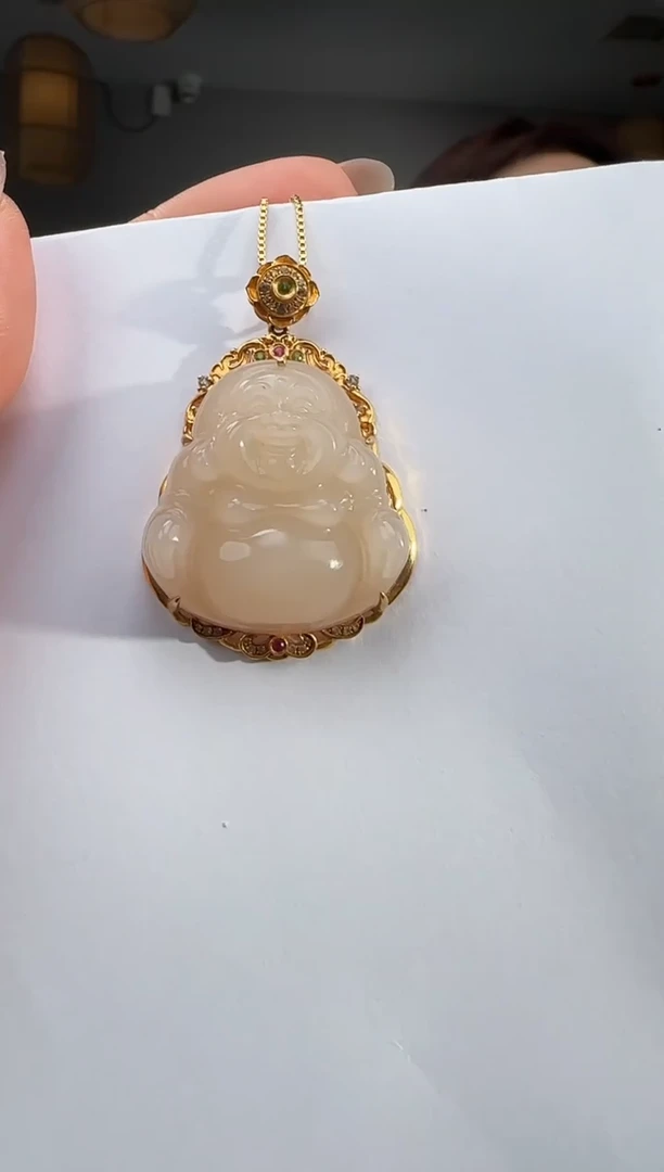和田玉18K金镶嵌吊坠(不含链)勿**心1