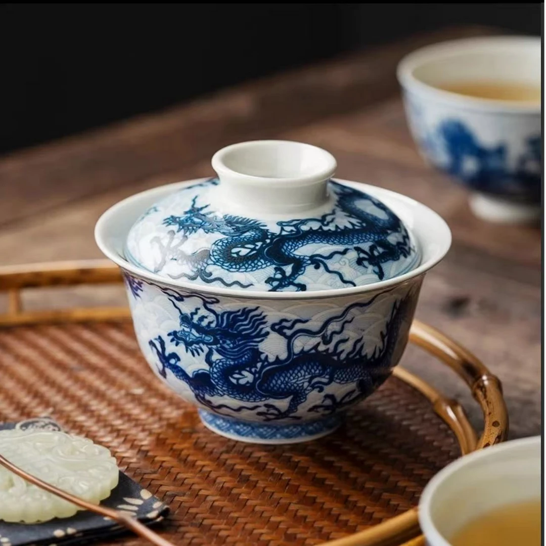 【利贞｜青花龙纹圆融盖碗】陶瓷仿古盖碗 约180cc 福利系列