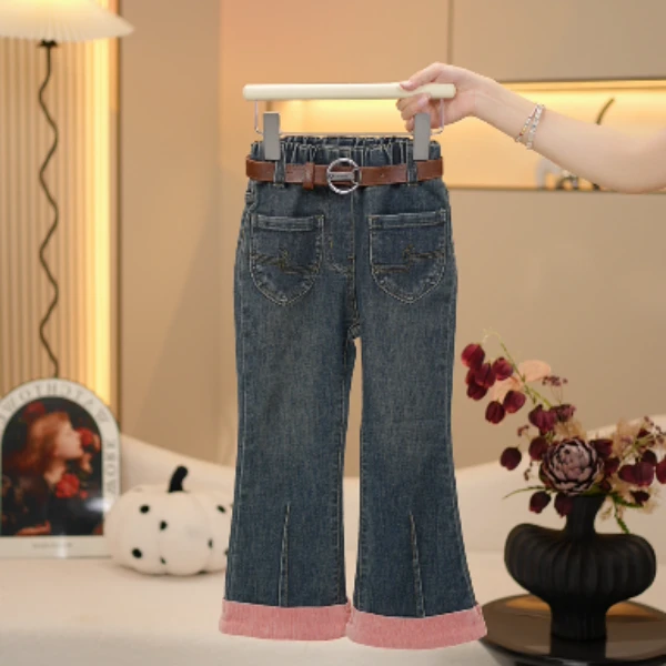 现货女童牛仔裤秋季新款2024中大童女孩洋气休闲裤子