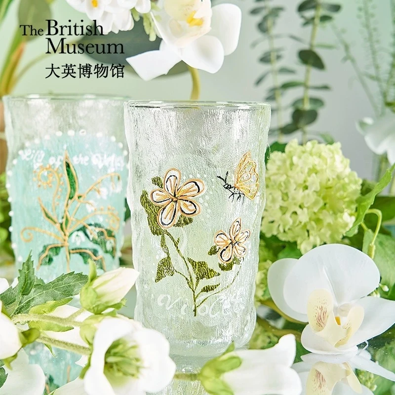 大英博物馆欧洲手工立体铃兰花与紫罗兰锤纹对杯送女生生日礼物