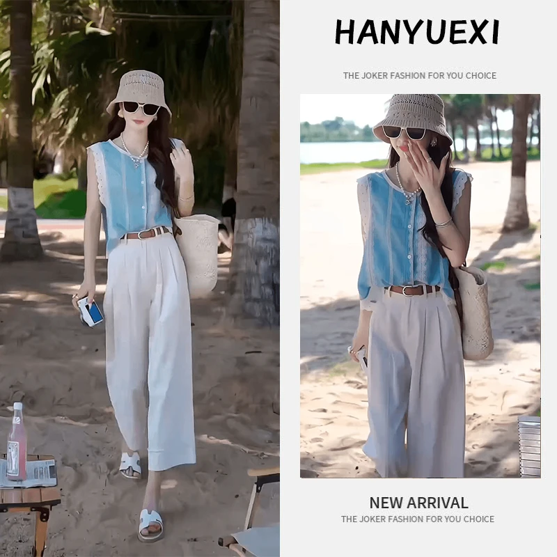 夏季一整套女装2025年新款韩版减龄遮肚时尚短袖上衣休闲裤两件套