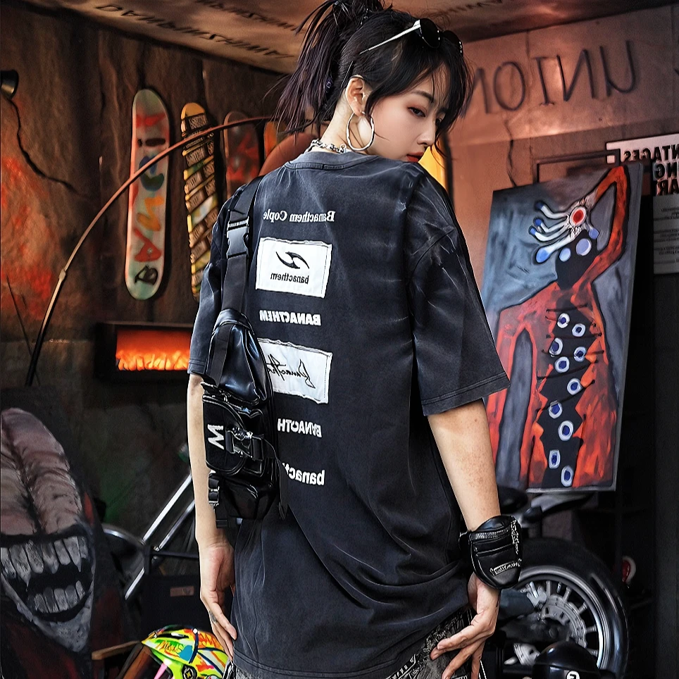 XLUN 【新款】明星同款重磅涂鸦短袖 拼接印花宽松不规则男女款