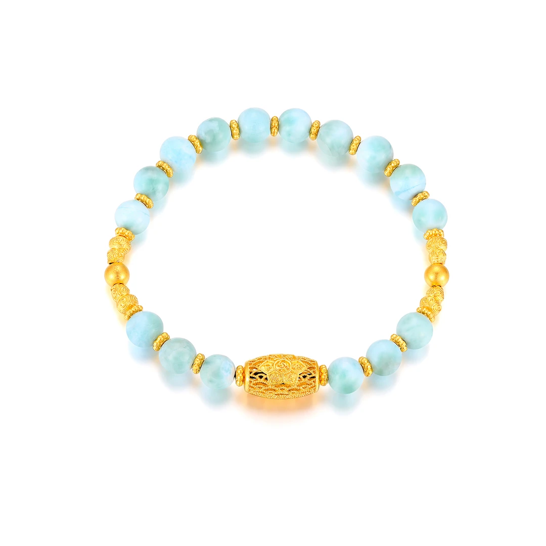 AILAND JEWELRY/爱恋珠宝足金 古法护佑六字真言海纹石珠串手链