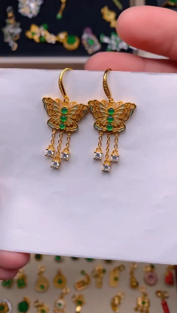 【闪购商品】翡翠耳饰银S925镶嵌耳钉