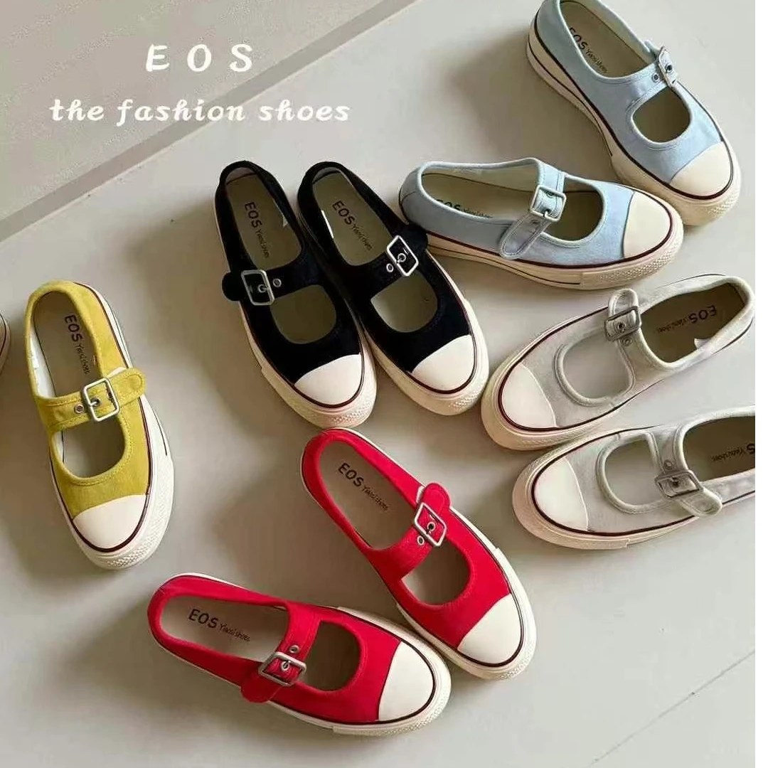 EOS厚底休闲鞋女2025春季新款韩版百搭圆头一字扣带玛丽珍单鞋