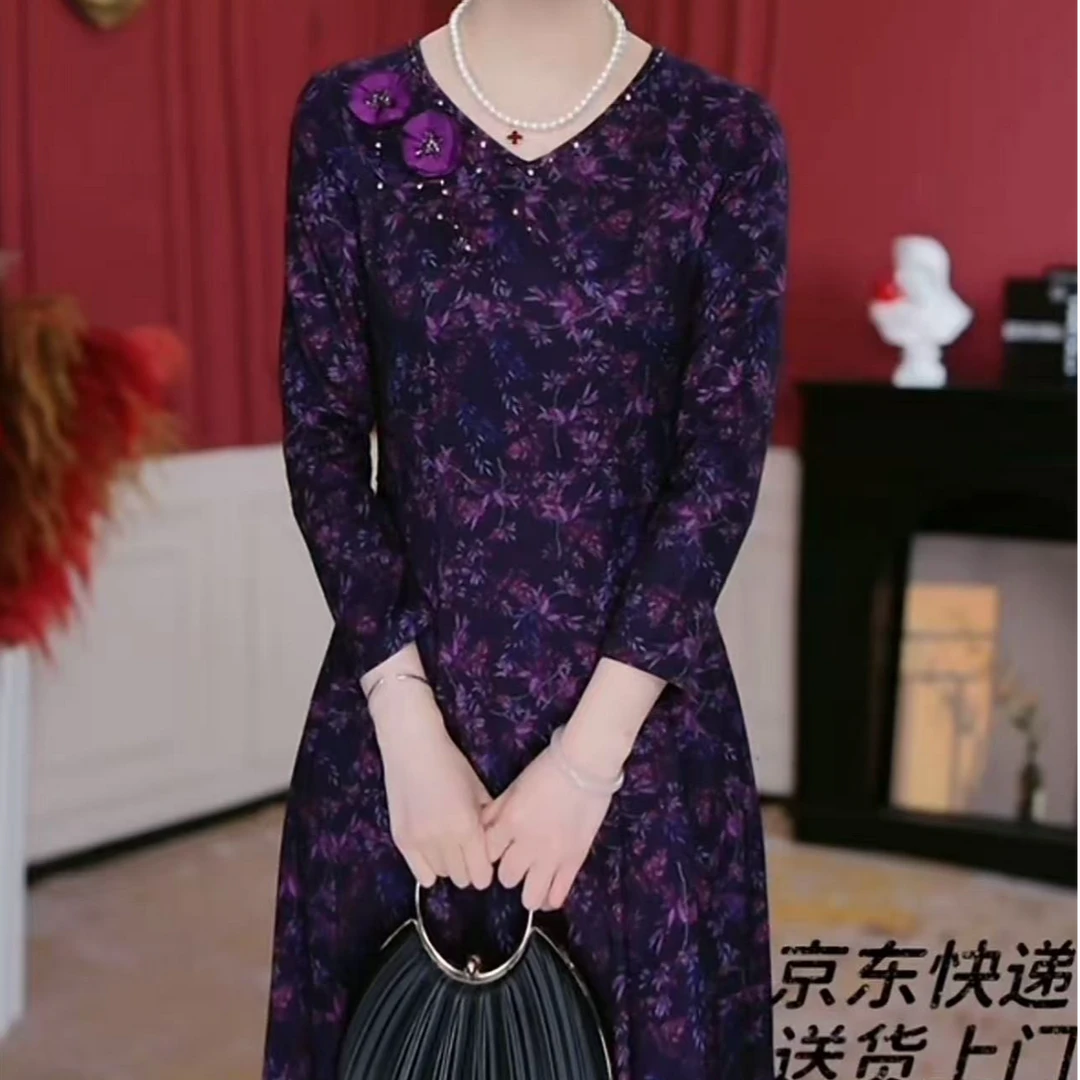 【妙莱花满枝】秋季新款时尚优雅品牌上档次妈妈装连衣裙洋气
