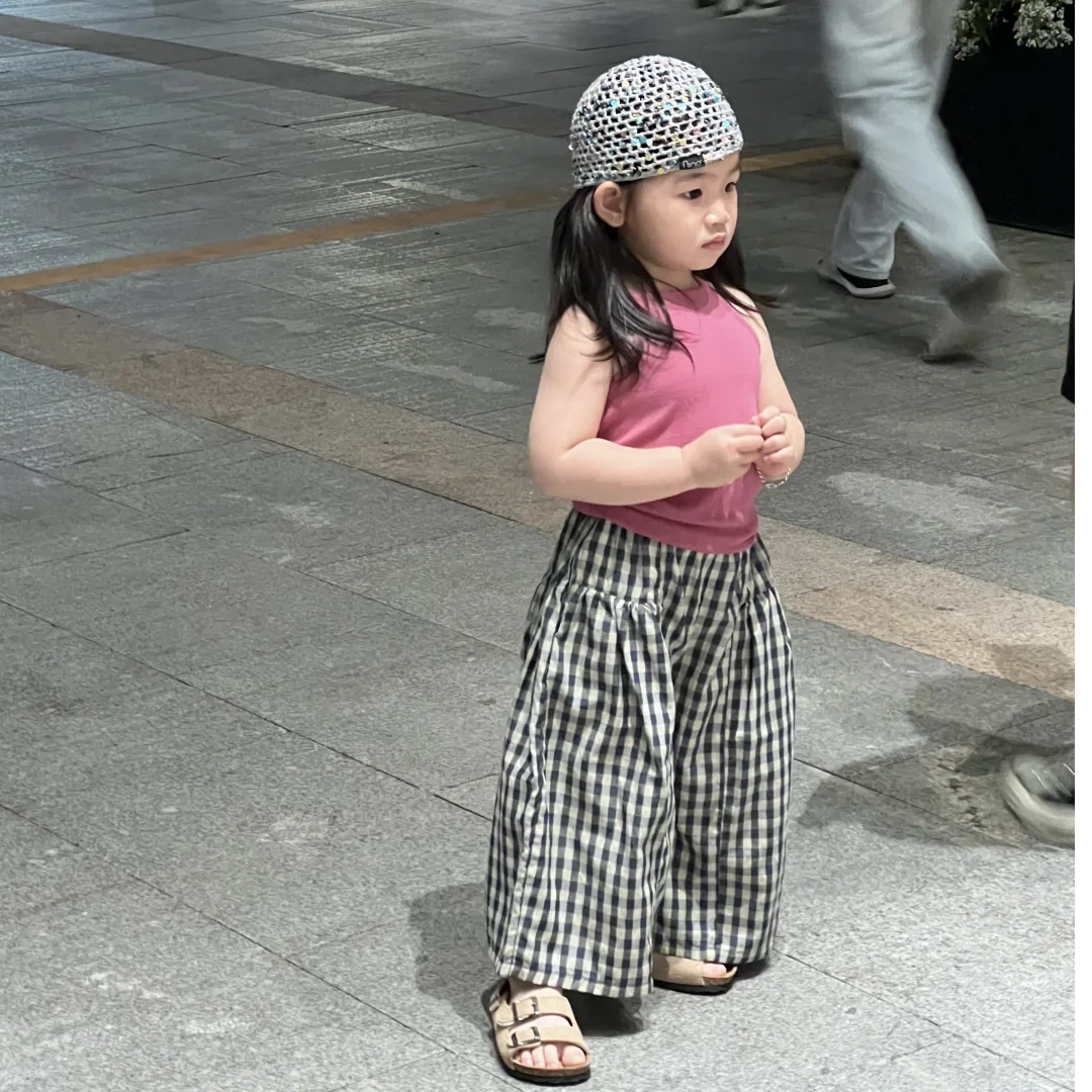 壹妈韩范童装女童夏装新款洋气儿童女宝宝背心格子阔腿裤两件套