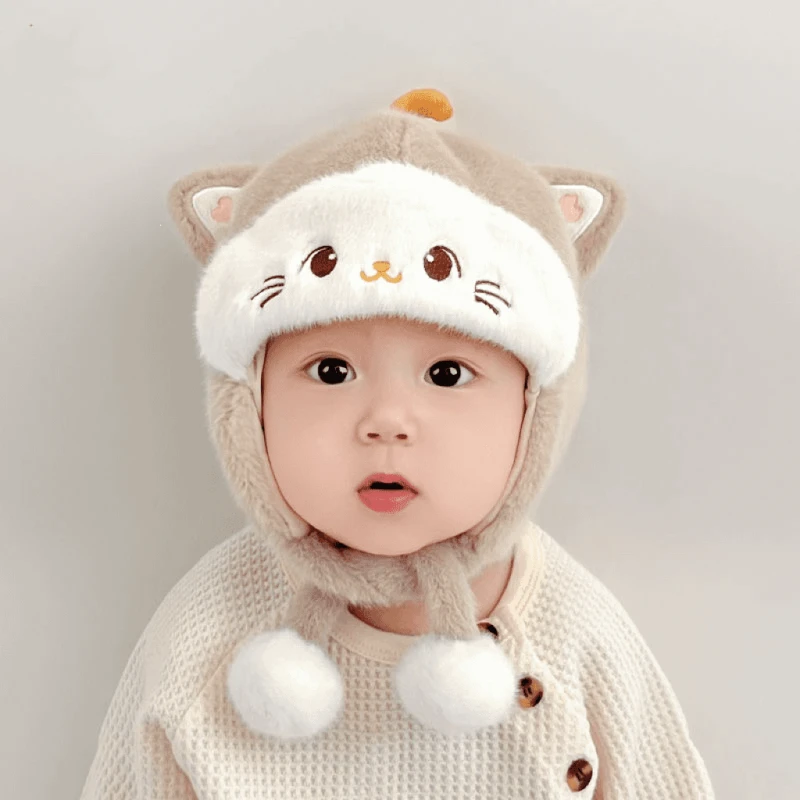 婴儿帽子婴幼儿秋冬季护耳雷锋帽男女宝宝加厚保暖可爱毛绒帽潮