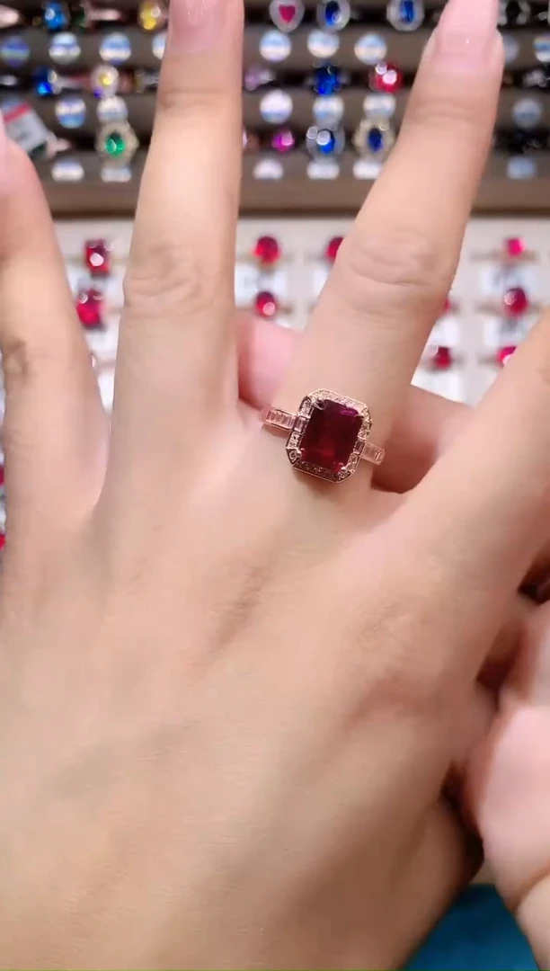 红宝石戒指银S925镶嵌79玫瑰金酒红