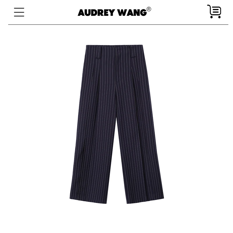 AUDREYWANG 藏青条纹垂感直筒裤11837