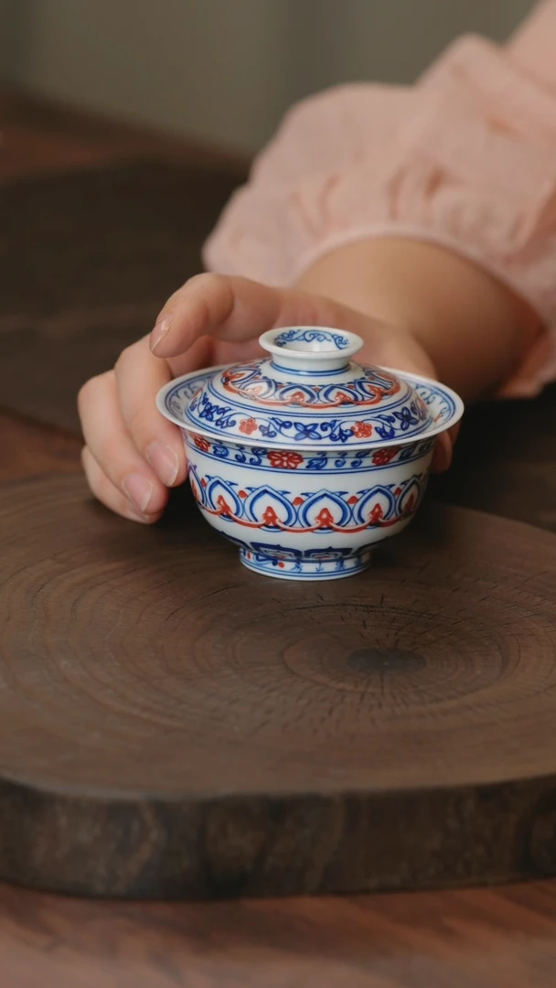 雨溪山房 景德镇手绘盖碗盖碗