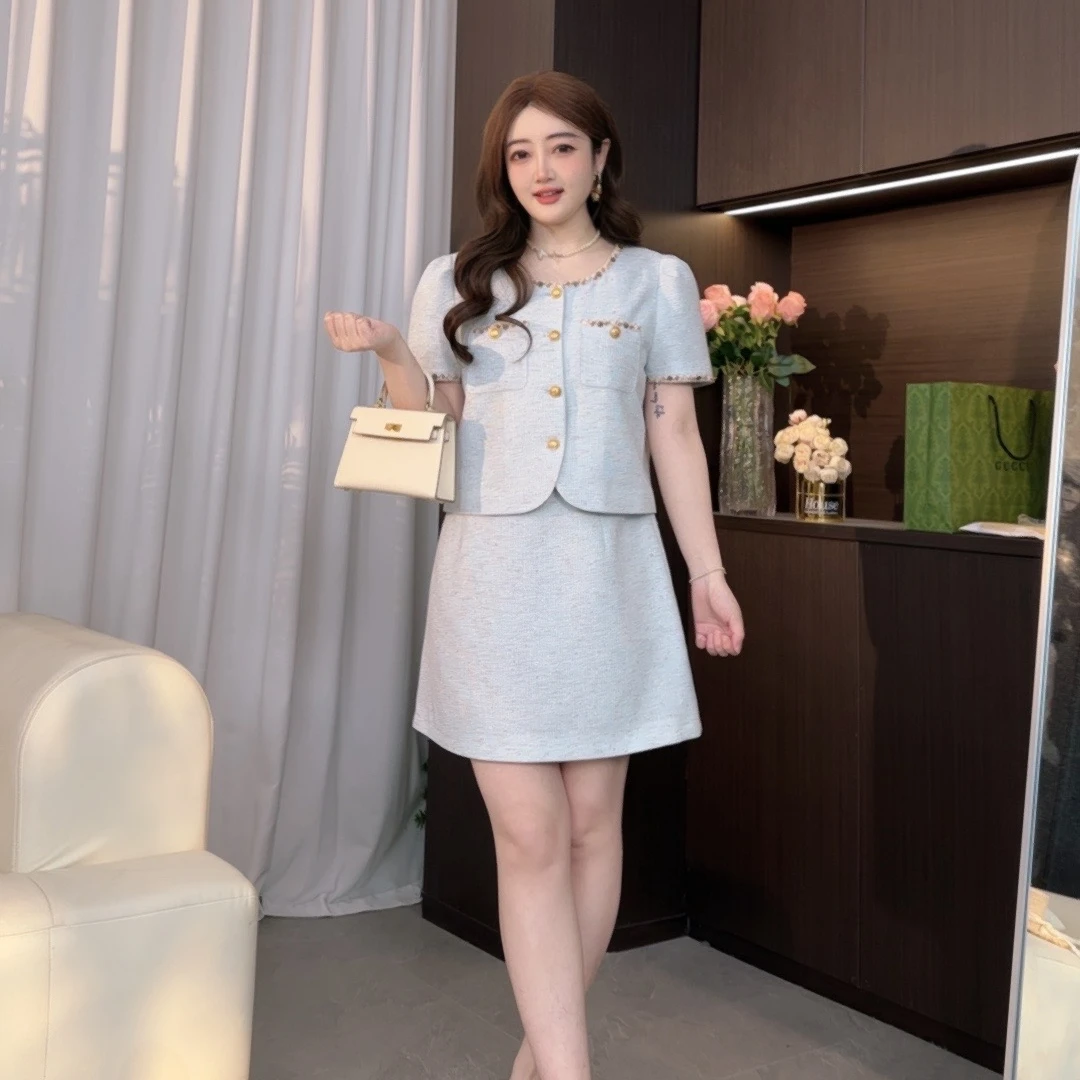 楠序小鈺微胖女装2025夏时尚减龄显瘦小香外套半裙两件套DD10326