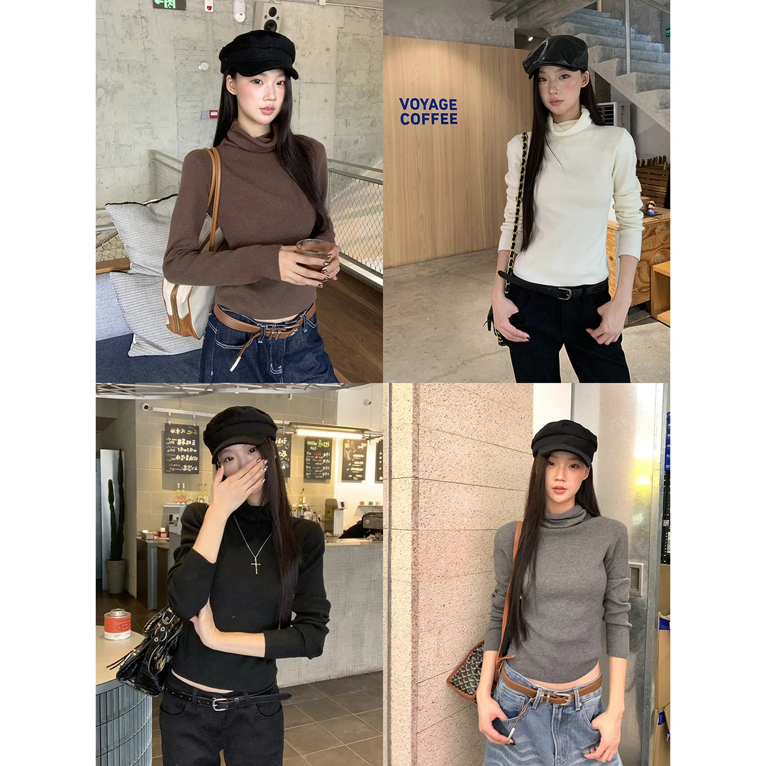 【时髦单品】秋冬韩系气质简约时尚立领修身套头毛衣21210#