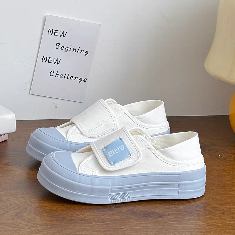 BE-6710 白兰两穿帆布鞋女2025夏季百搭休闲芒果头半拖魔术贴板鞋