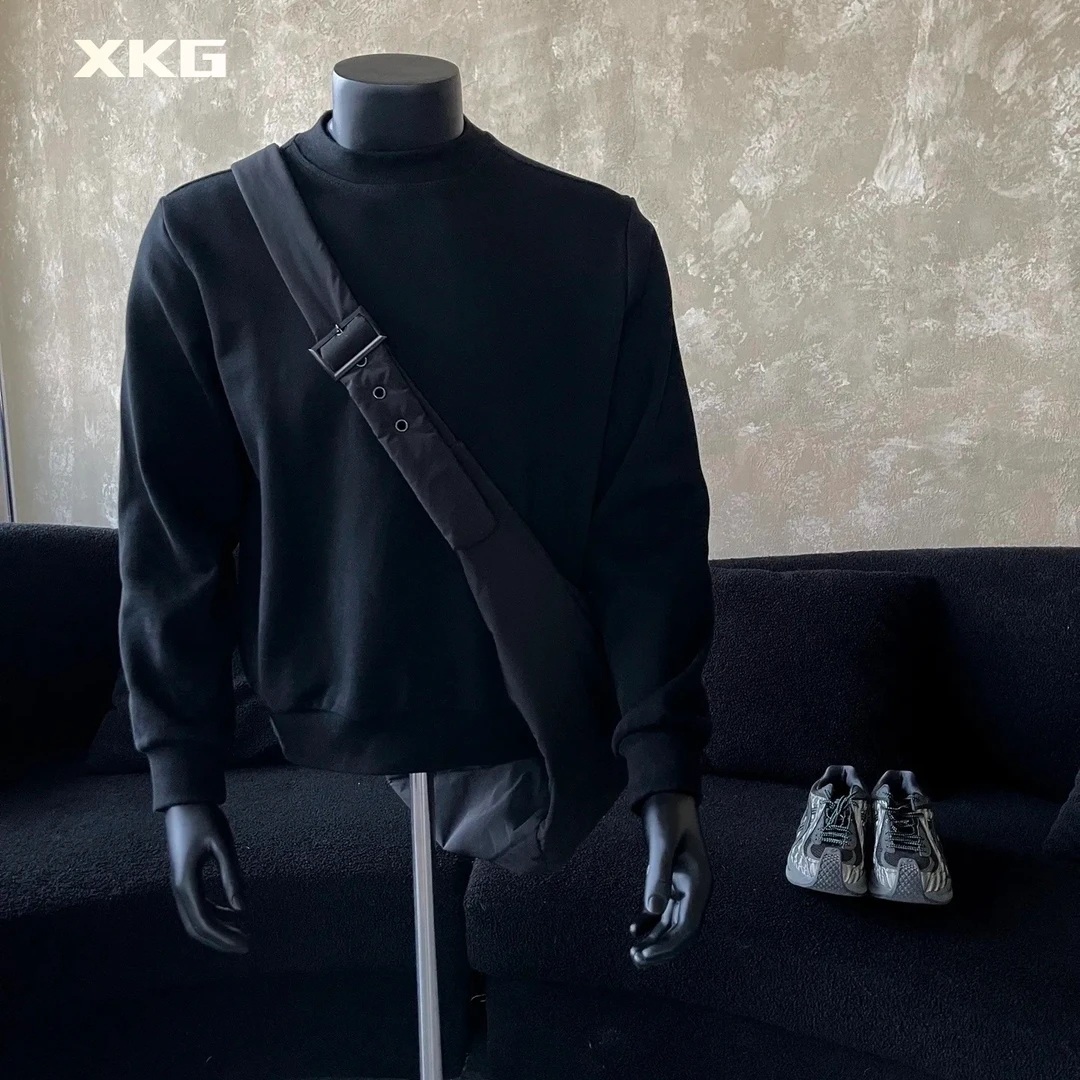 cleanfit纯色美式重磅圆领卫衣男春秋正肩长袖打底衫加绒加厚外套