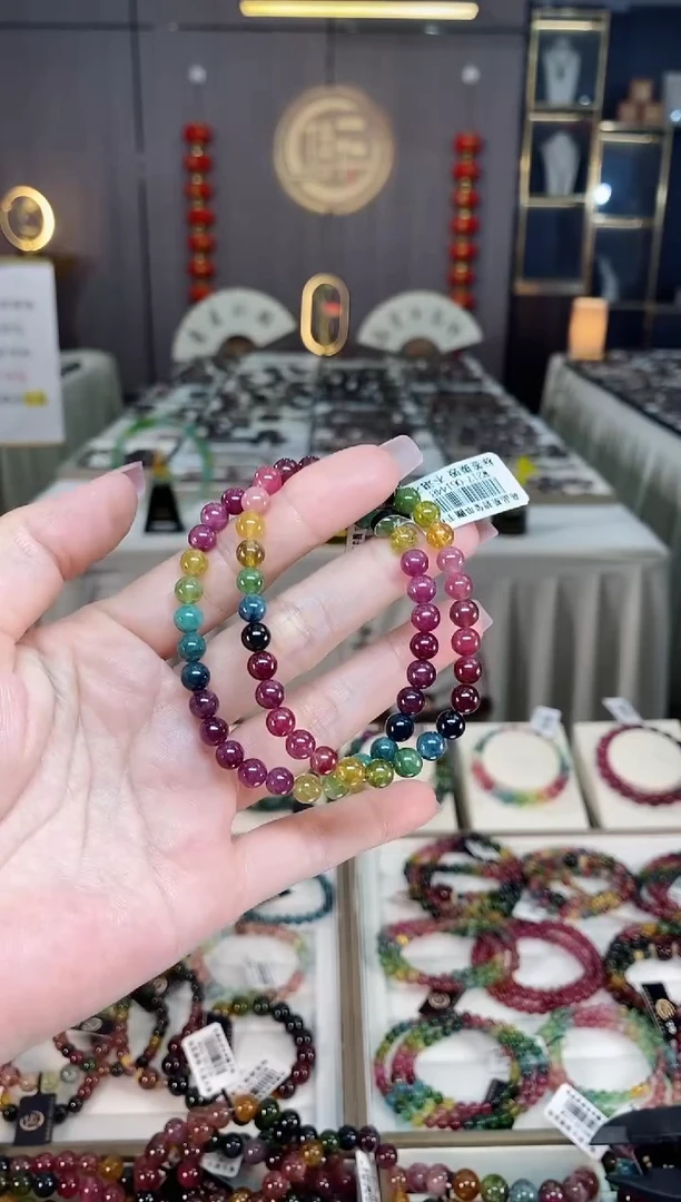 未镶嵌透体老矿碧玺彩虹单圈手串6mm+碧玺hon多样性发一条