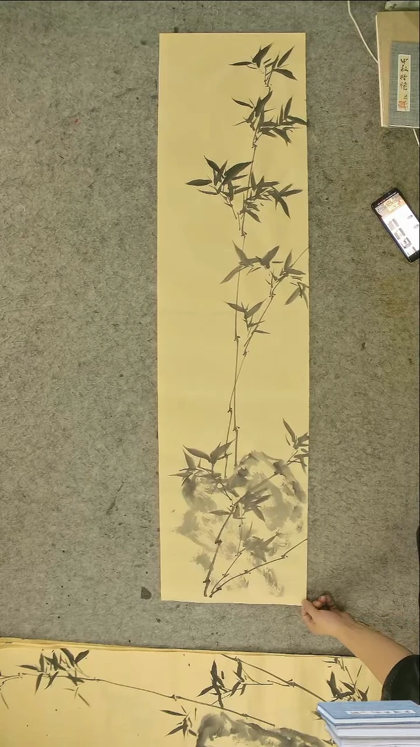 国画四尺对开  墨竹条屏 34*138cm