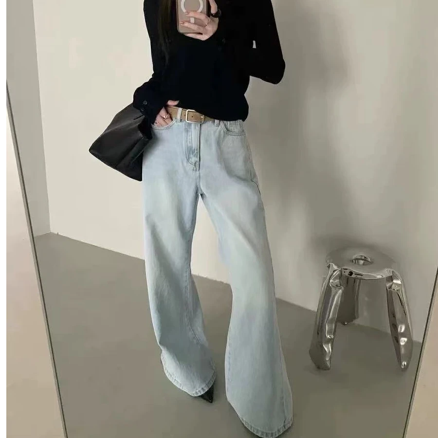 68839新款阿！韩代款工作室高腰牛仔拖地裤