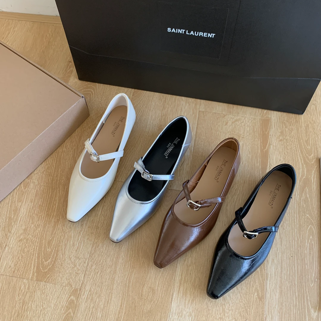 春夏尖头纯色简约一字扣小众设计感复古粗跟玛丽珍气质单鞋519-3