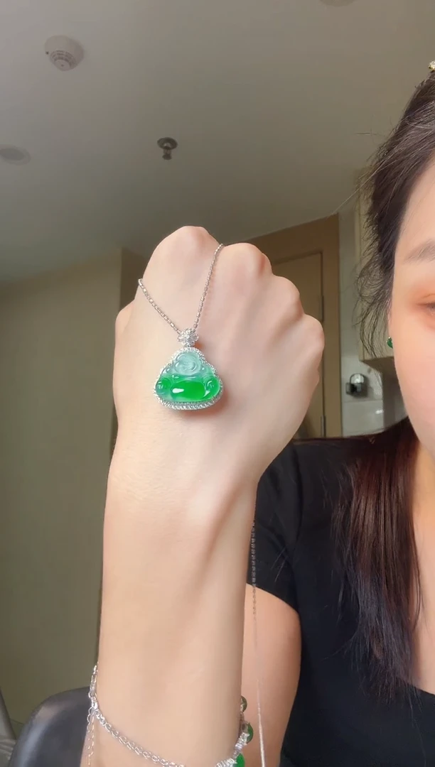 翡翠18K金镶嵌吊坠(不含链)天然翡翠吊坠