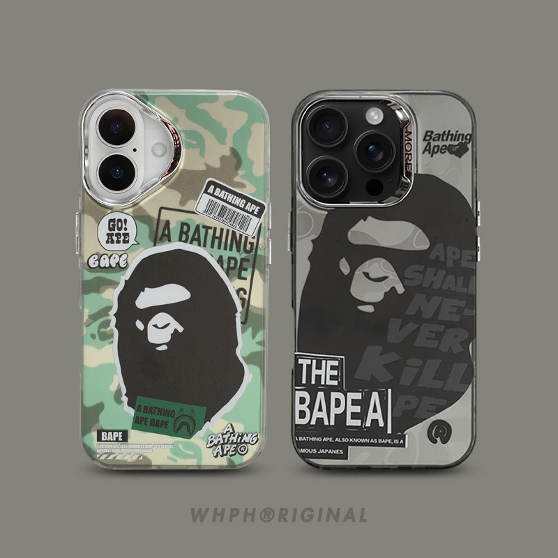 潮牌BAPE猿人头适用于苹果16手机壳新款iPhone15Promax超火14