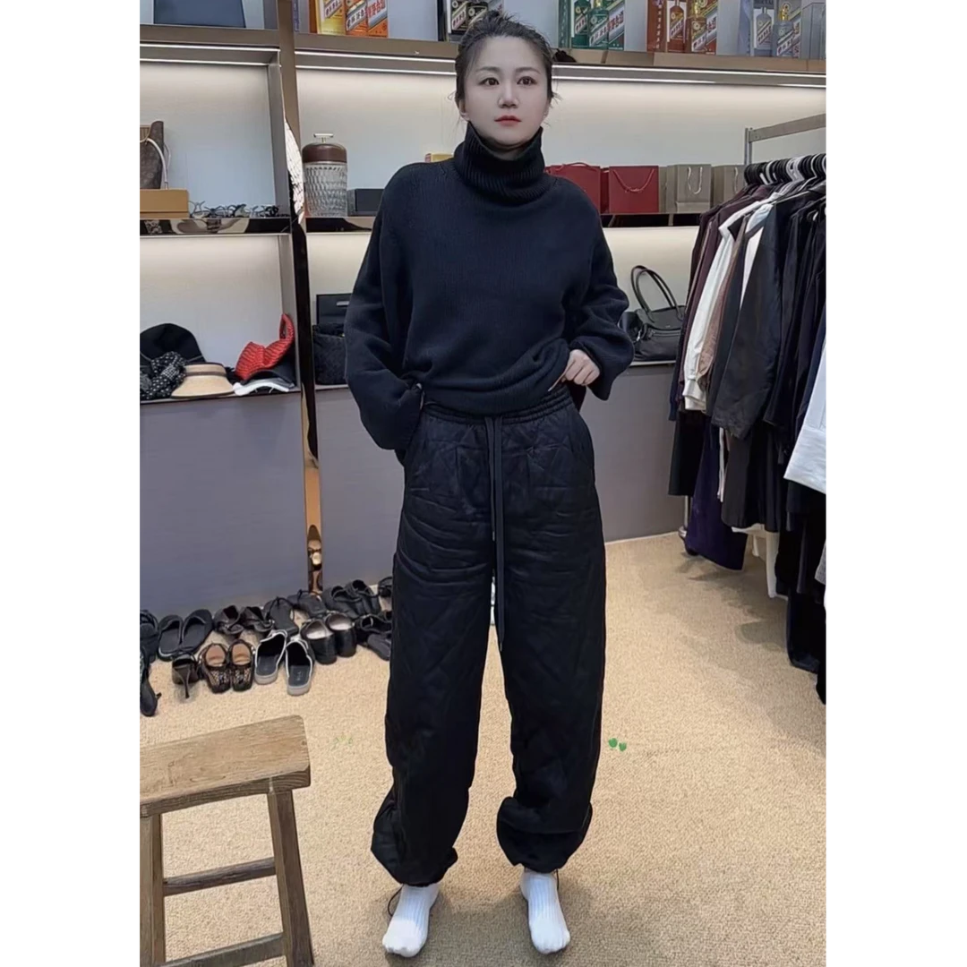 【GELINA】2024冬季女装穿搭加厚保暖菱形格直筒可调节裤脚棉裤1168