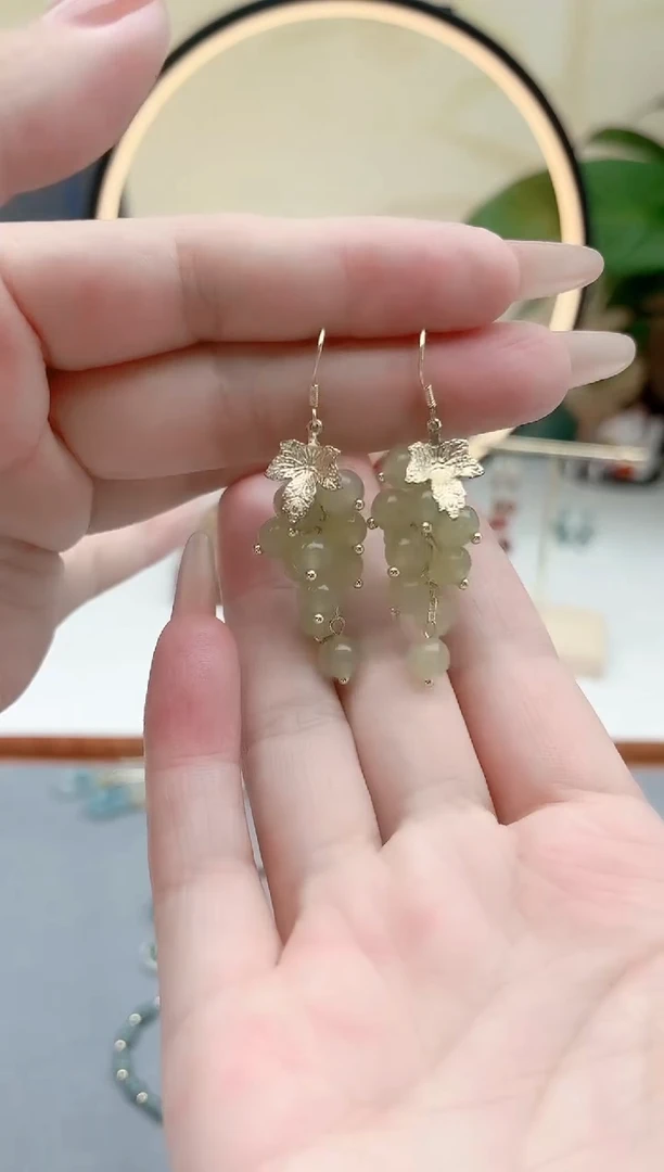 东陵石银S925镶嵌耳饰00葡萄青色