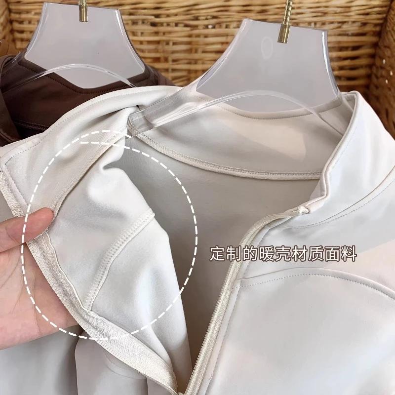 双11秋冬爆款加绒加厚瑜伽外套女立领曲线拉链长袖显瘦普拉提上衣