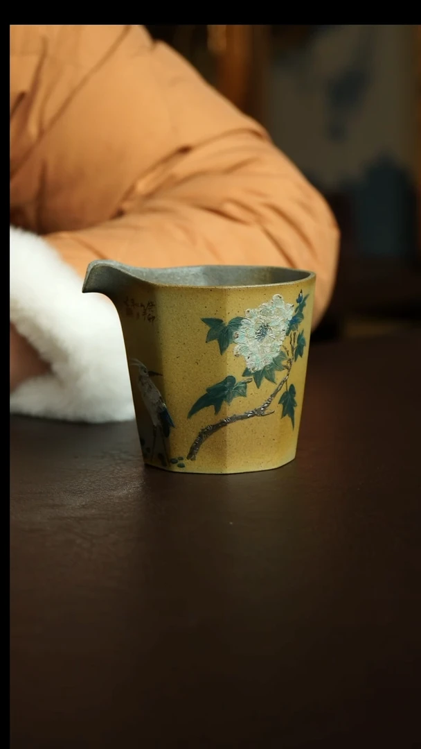 茶杯紫砂32号  李建军老师柴烧芙蓉花鸟八方公道