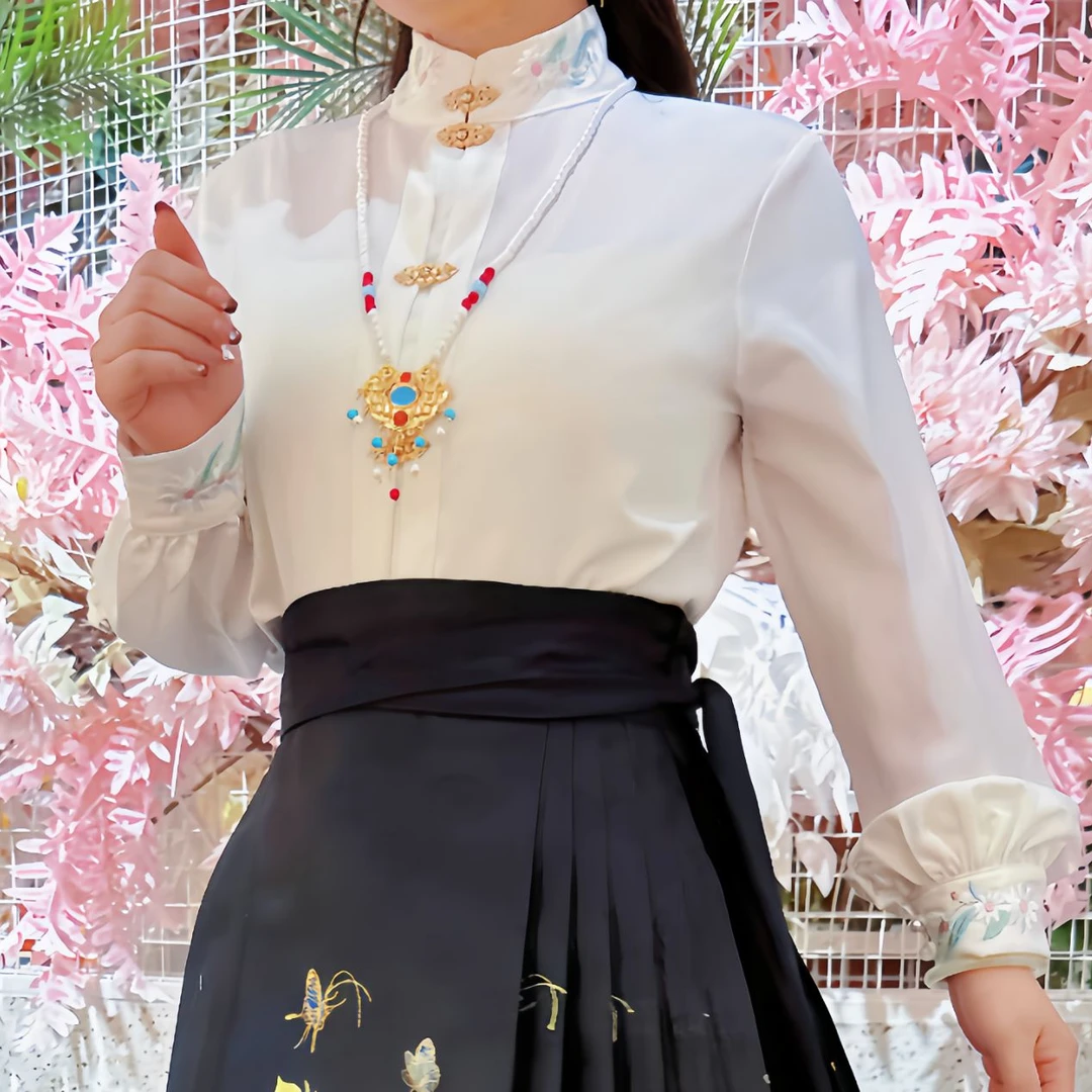 春秋新款-新中式时尚百搭中国风汉元素立领刺绣衬衫民族风气质