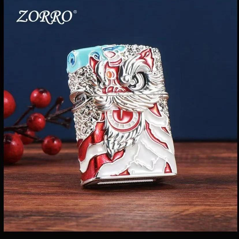 ZORRO佐罗镂空镶嵌金丝珐琅鸿运当头煤油打火机醒狮（需自备油）