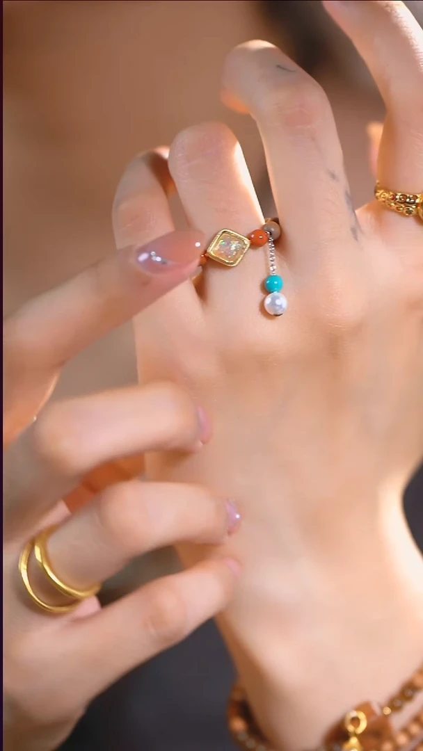 把件檀香木银S925镶嵌老山戒指