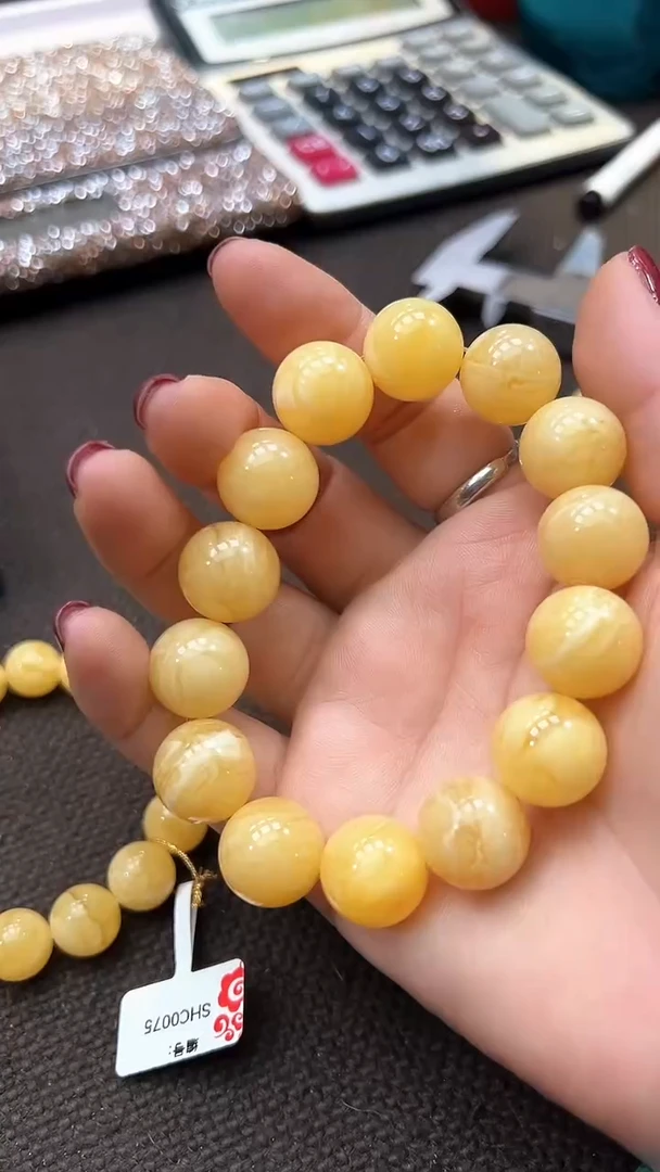手串蜜蜡未镶嵌16+蜜蜡白花圆珠单圈