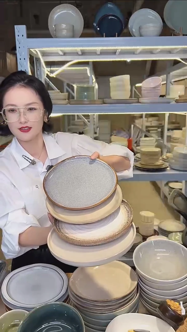瓷34（八寸盘）外贸尾货高温釉下彩陶瓷餐具默认微瑕